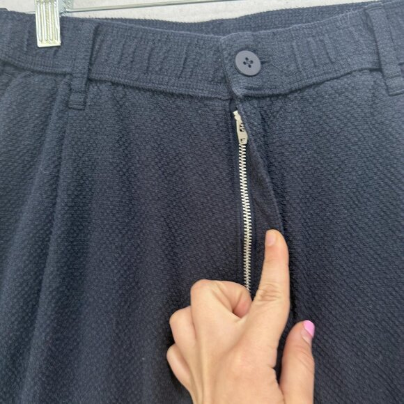 Zara Pants Mens Medium Navy Blue Textured Pleated Front Trousers Classic Fit - Picture 3 of 16